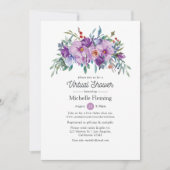 紫色のフローラ仮想ベビーまたはブライダルシャワー 招待状 (正面)