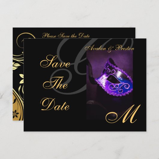 紫色のフローラ仮装された日付はがきを保存 案内ポストカード (正面/裏面)