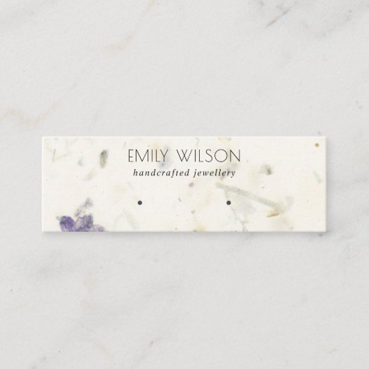 紫色のフローラ手作り紙テクスチャイヤリング スキニー名刺 (正面)