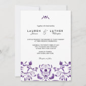 紫色のフローラ旋結婚回またはブライダル招待状3455 招待状 (正面)