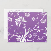 紫色のフローラ日付はがきを保存 案内ポストカード (正面/裏面)
