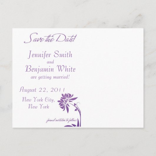 紫色のフローラ日付はがきを保存 案内ポストカード (裏面)