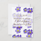 紫色のフローラ日付カードの保存 セーブザデート (裏面)