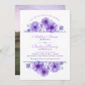 紫色のフローラ水結婚色の写真 招待状 (正面/裏面)