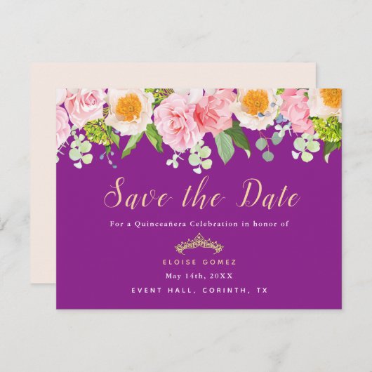 紫色のフローラ王室のキンセアニェラカードの保存 サンキューカード (正面/裏面)