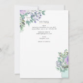 紫色のフローラ結婚カトリックの初期ミサ 招待状 (裏面)