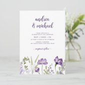 紫色のフローラ結婚式招待状と詳細バック 招待状 (スタンド正面)