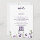 紫色のフローラ結婚式招待状と詳細バック 招待状 (裏面)