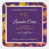 紫色のフローラ製品のパッケージラベル(ハート付き) スクエアシール (正面)