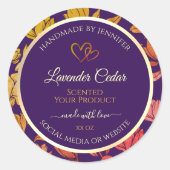 紫色のフローラ製品のパッケージラベル(ハート付き) ラウンドシール (正面)