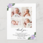 紫色のフローラ誕生発表サンキューカード (裏面)