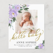 紫色のフローラ誕生発表サンキューカード (正面)