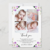 紫色のフローラ誕生発表サンキューカード 招待状 (裏面)