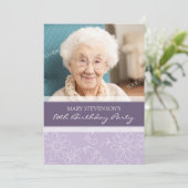 紫色のフローラ80番目のバースデーパーティ招待状 招待状 (スタンド正面)