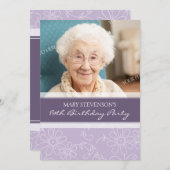 紫色のフローラ80番目のバースデーパーティ招待状 招待状 (正面/裏面)