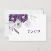 紫色のフローラRSVP返信カード+エントリの選択肢 出欠カード (正面)