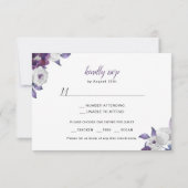 紫色のフローラRSVP返信カード+エントリの選択肢 出欠カード (裏面)