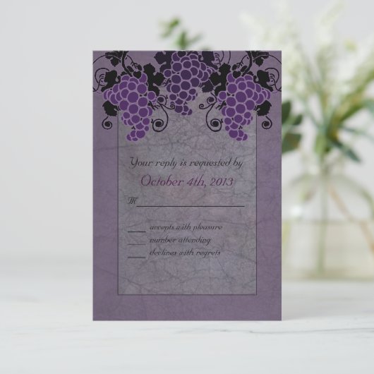 紫色のブドウのビンテージ結婚式の日付を保存 招待状 (スタンド正面)