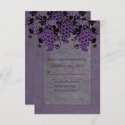 紫色のブドウのビンテージ結婚式の日付を保存 招待状 (正面/裏面)