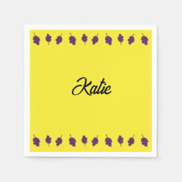 紫色のブドウパーソナライズされた黄色 スタンダードカクテルナプキン