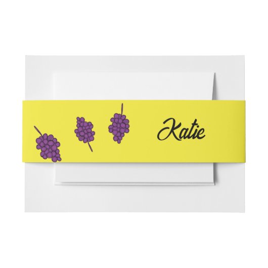 紫色のブドウパーソナライズされた黄色 招待状ベリーバンド (正面例)
