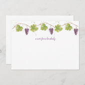 紫色のブドウ、葉およびデマのモノグラム ノートカード (正面/裏面)