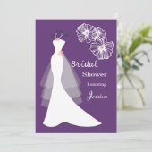 紫色のブライダルシャワーの招待の白い婚礼衣裳 招待状 (スタンド正面)