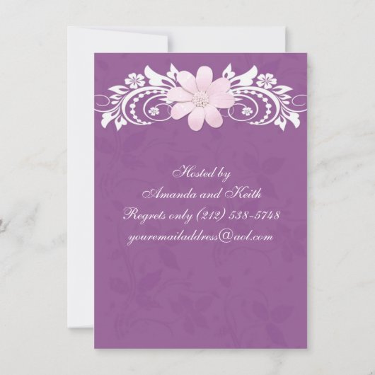 紫色のブライダルシャワーの花の白いデイジーのガーベラ 招待状 (裏面)
