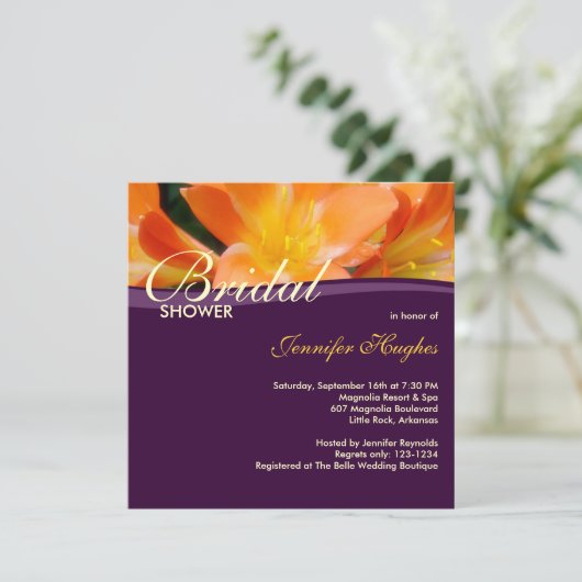 紫色のブライダルシャワーへの招待 招待状 (スタンド正面)