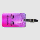 紫色のブラシ仕上げ金属モノグラムの名前とイニシャル ラゲッジタグ (正面横)