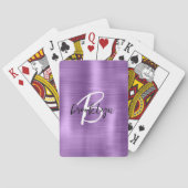 紫色のブラシ仕上げ金属白黒スクリプトモノグラム トランプ (裏面)