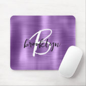 紫色のブラシ仕上げ金属白黒スクリプトモノグラム マウスパッド (マウス)