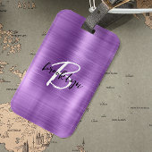 紫色のブラシ仕上げ金属白黒スクリプトモノグラム ラゲッジタグ