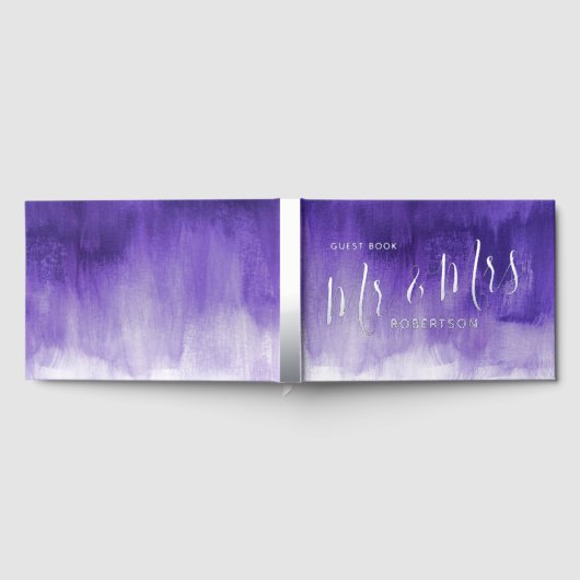 紫色のブラシ付きモダンアートカスタムウェディング ゲストブック (全面)