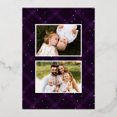 紫色のブラシ付き格子模様ゴールドフォイル写真 箔シーズンカード (裏面)