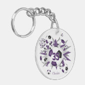 紫色のブラックサッカーボール吹き出しアスリート名 キーホルダー (正面左)