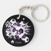 紫色のブラックサッカーボール吹き出しアスリート名 キーホルダー (裏面)