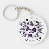 紫色のブラックサッカーボール吹き出しアスリート名 キーホルダー (正面)