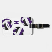 紫色のブラックチームカラーバレーボール旅行 ラゲッジタグ (正面横)