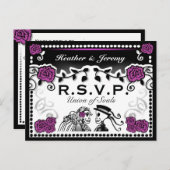 紫色のブラックユニオンのソウル結婚式RSVPポストカード インビテーションポストカード (正面/裏面)