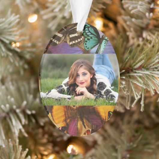 紫色のブルゴーニュ色のオレンジ色の熱帯蝶 オーナメント (ツリー)