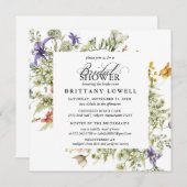 紫色のブルーウォーターカラーワイルドフラワーブライダルシャワー 招待状 (正面/裏面)