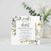 紫色のブルーウォーターカラーワイルドフラワーブライダルシャワー 招待状 (スタンド正面)