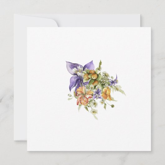 紫色のブルーウォーターカラーワイルドフラワーブライダルシャワー 招待状 (裏面)