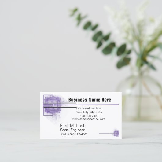 紫色のブロックと線のアートワークの汎用 名刺 (スタンド正面)
