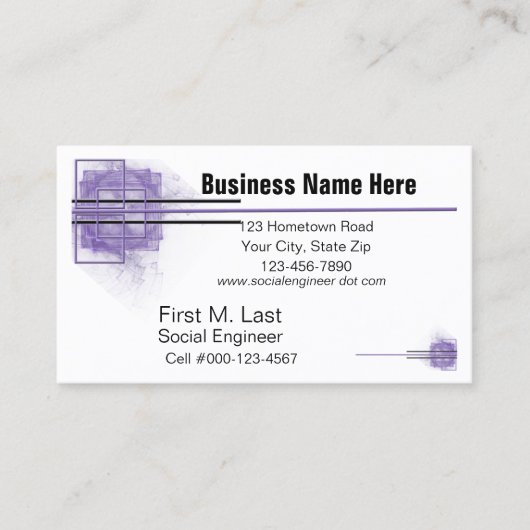 紫色のブロックと線のアートワークの汎用 名刺 (正面)