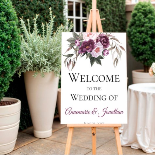 紫色のプラムピンクの牡丹が私たちの結婚店に歓迎 ポスター