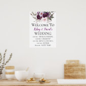 紫色のプラムピンク牡丹結婚の詳細へようこそ ポスター (キッチン)