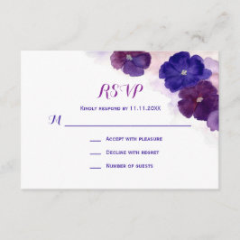 紫色のプラムブルーウォーター色フローラRSVP 結婚's 出欠カード