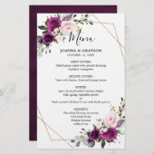 紫色のプラム赤面ピンクローズ幾何結婚メニュー (正面/裏面)